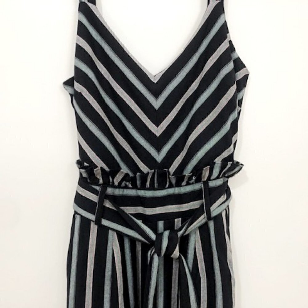 FRANCESCA'S Harper Heritage Antonia Belted Black Striped Jumpsuit - Picture 3 of 8